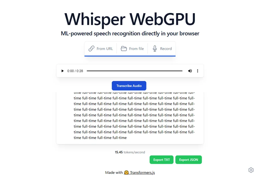 The result with the language left on English: the phrase full-time repeated endlessly